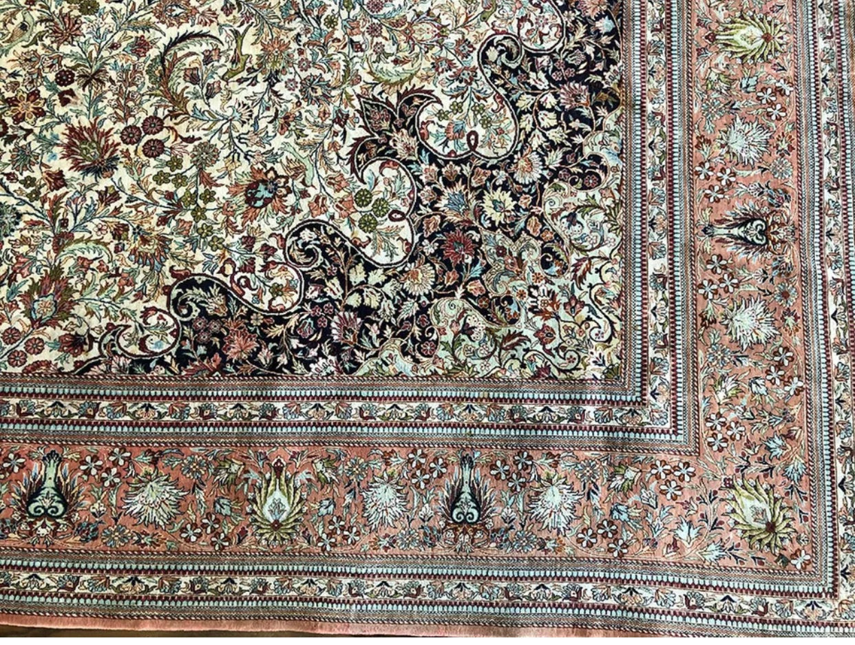 An Astonishing 100% Silk 700+ KPSI Persian Qum Pattern.