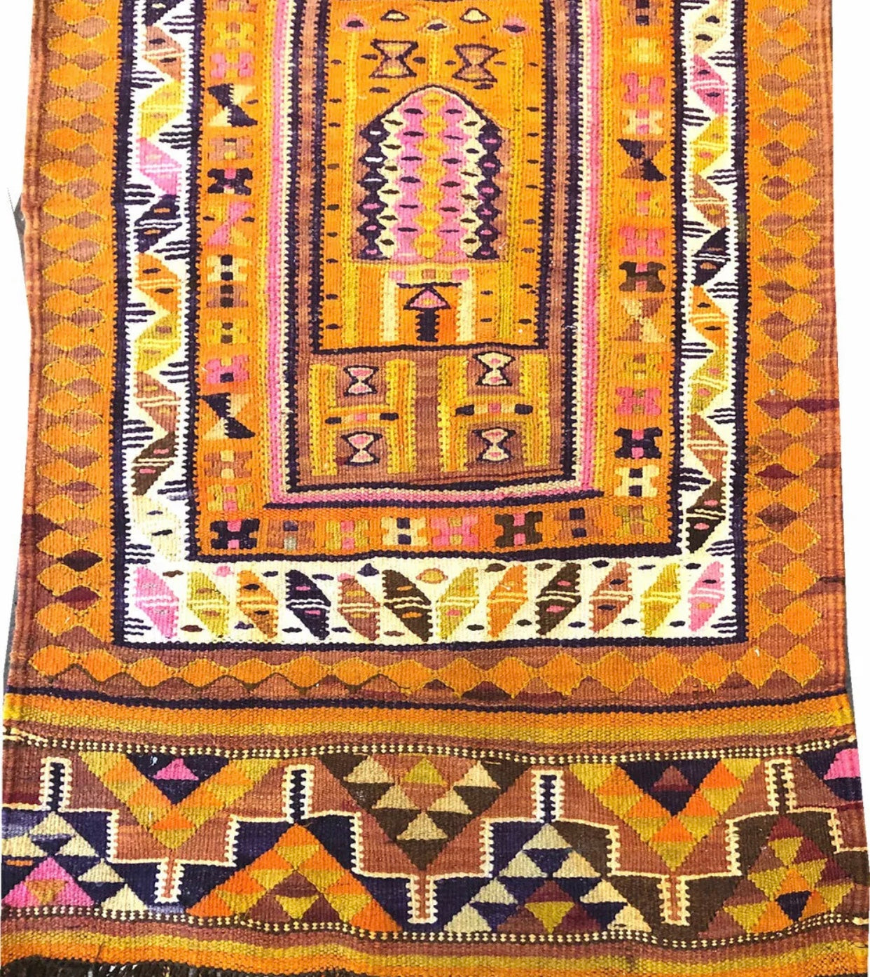 A Vintage Tribal Flat Weave Moroccan Runner Rug