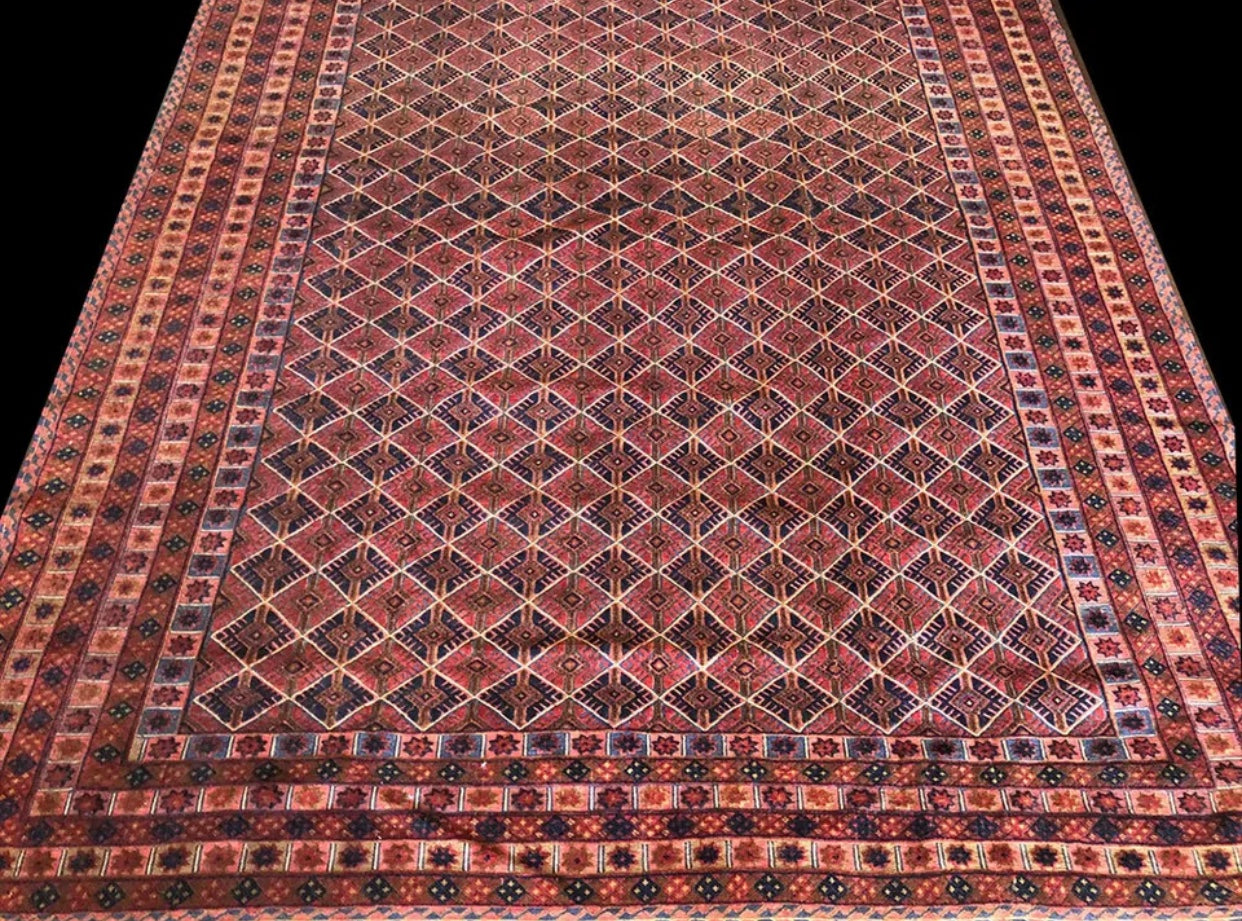 A Vintage Primitive & Tribal Geometric  Afghan Rug