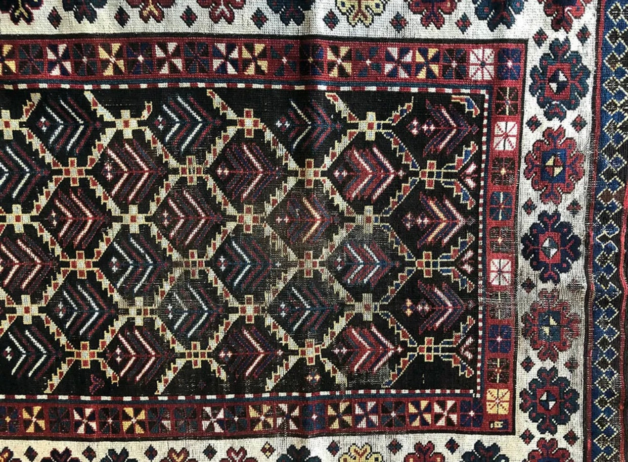 An Antique 14’ Long Worn Out Caucasian Gallway Runner Rug