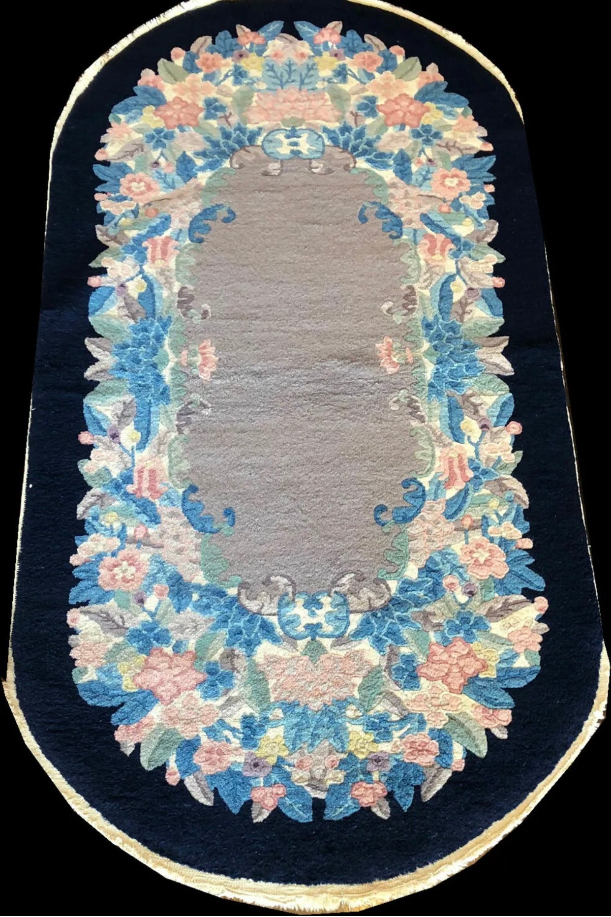 Antique 3’x6’ Oval Art Deco Chinese Rug