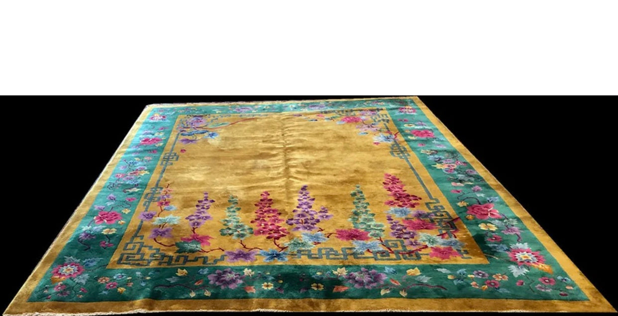 A Breathtaking Antique Gold Ground Art Deco Chinese Rug