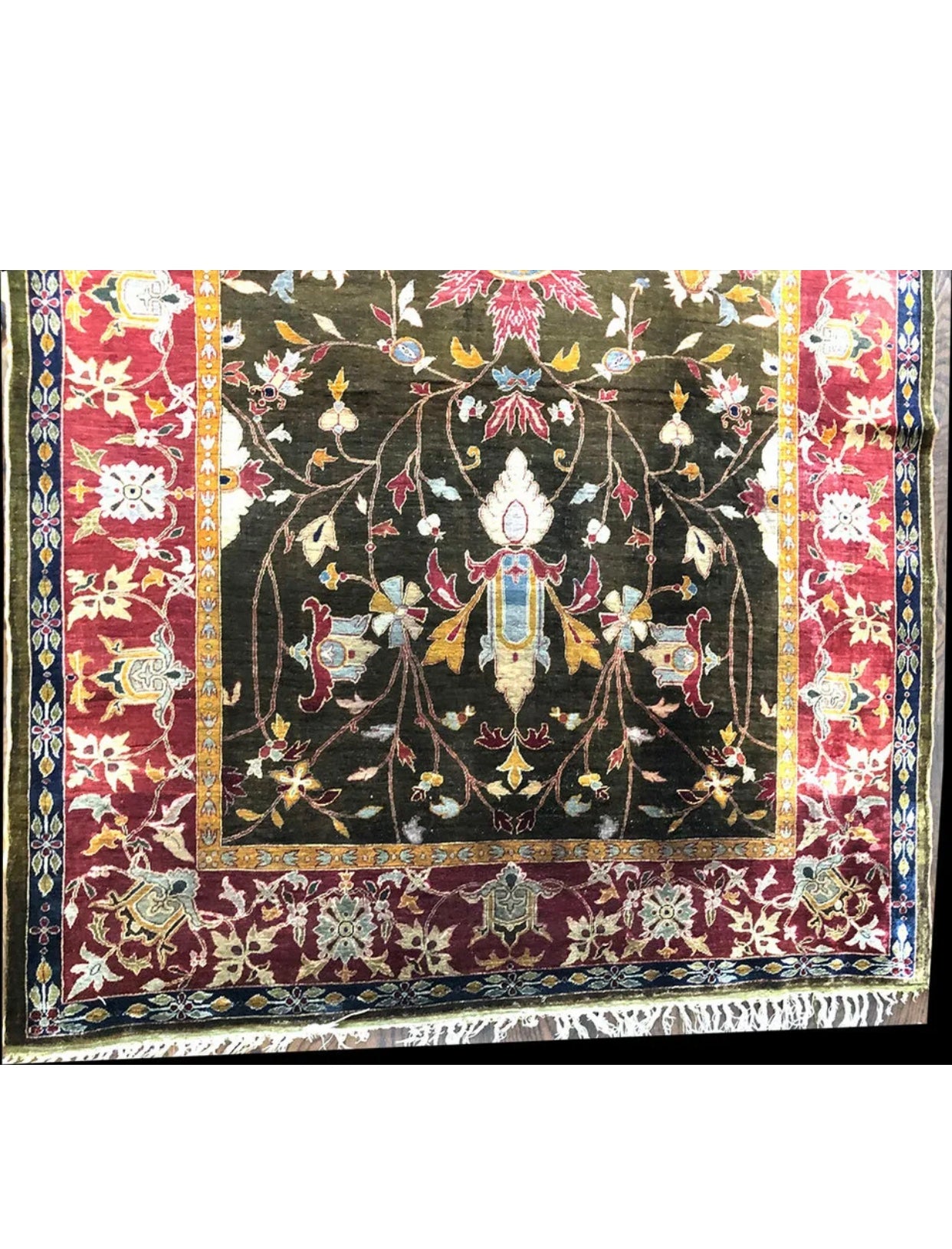 A Collectible Museum Quality Antique 100% Silk Mughal Area Rug