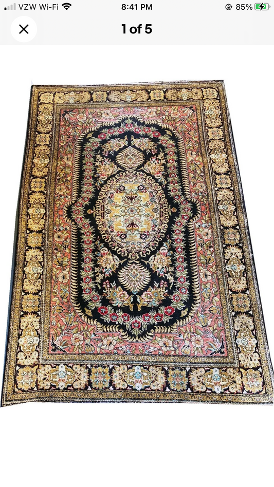 A Vintage 400KPSI 100% Silk Persian Qum Rug