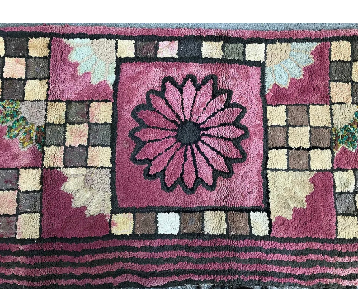 A Vintage Geometric Pattern American Hooked Rug Area Rug