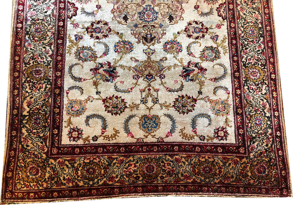 A Gorgeous Vintage 100% Silk On Silk Genuine Persian Rug