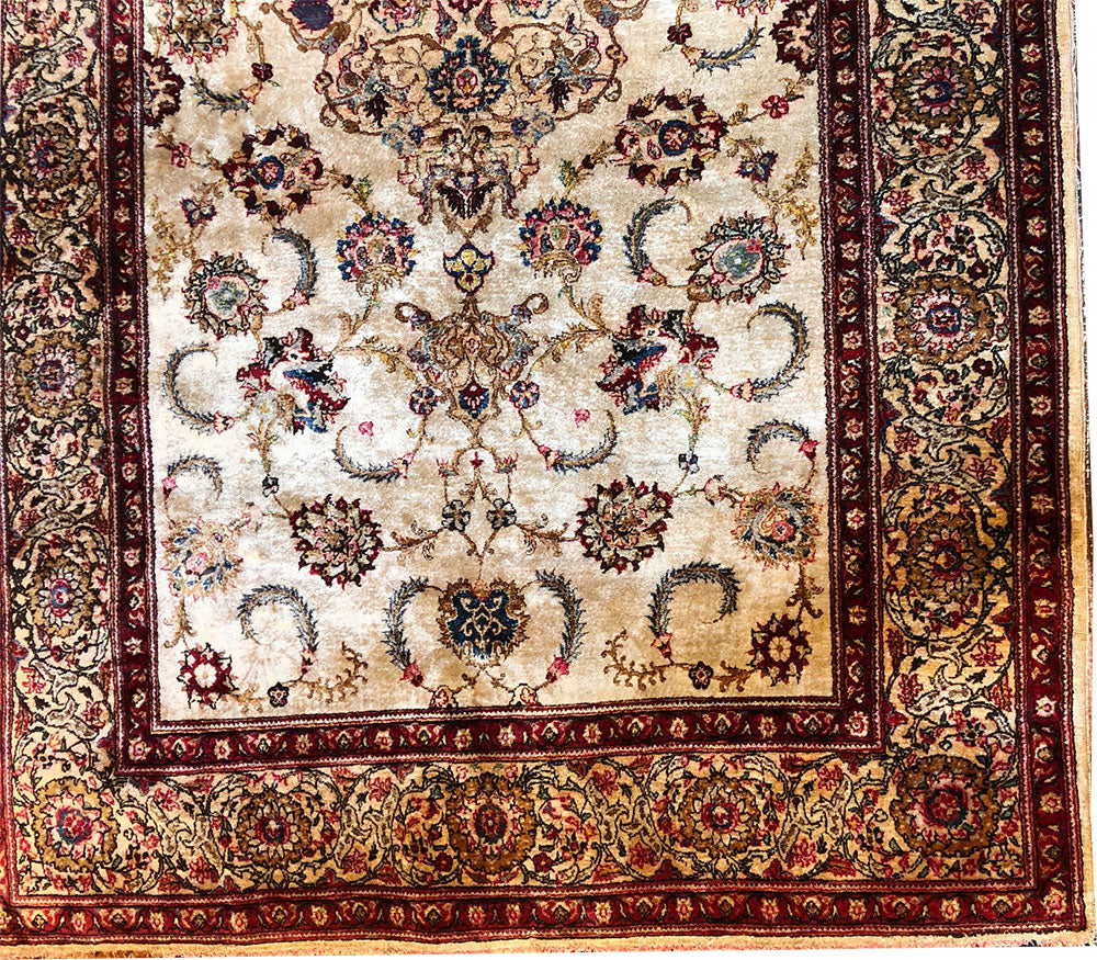 A Gorgeous Vintage 100% Silk On Silk Genuine Persian Rug