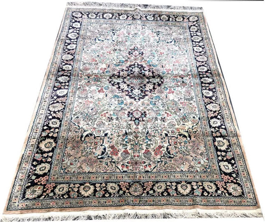 A Vintage 4' x 6' Persian Qum Style 100% Chinese Silk Rug