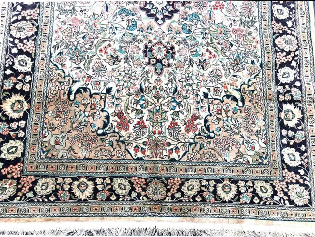 A Vintage 4' x 6' Persian Qum Style 100% Chinese Silk Rug