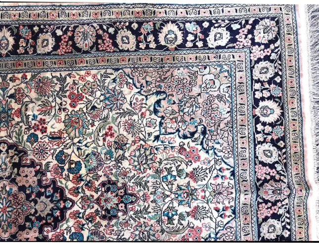 A Vintage 4' x 6' Persian Qum Style 100% Chinese Silk Rug