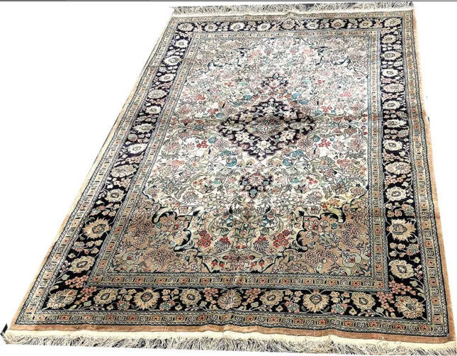 A Vintage 4' x 6' Persian Qum Style 100% Chinese Silk Rug