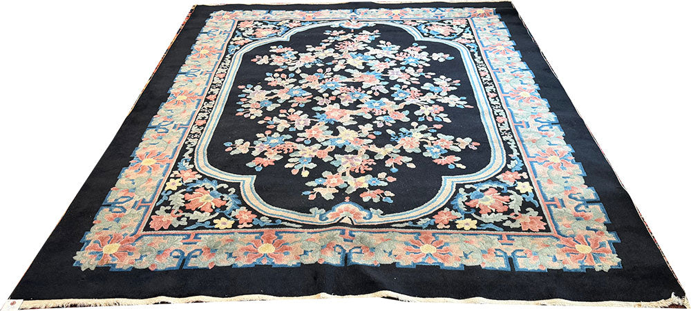 An Antique Black Bround 6'-4" x 9' Art Deco Chinese Rug