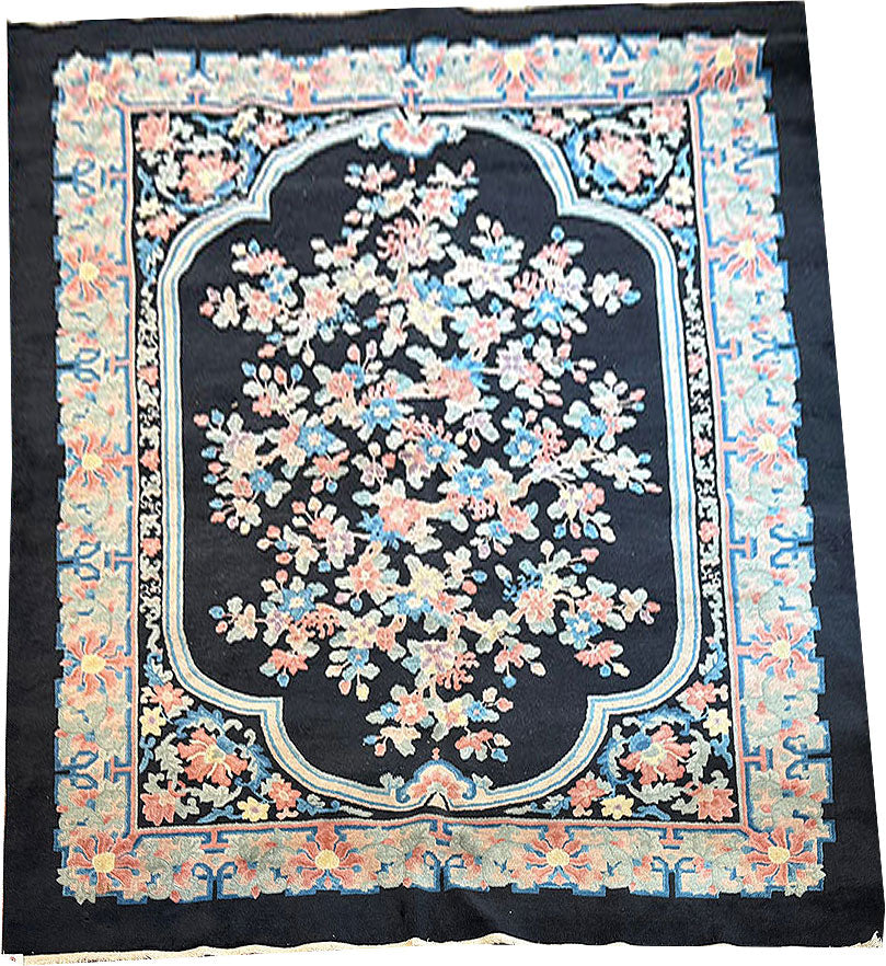 An Antique Black Bround 6'-4" x 9' Art Deco Chinese Rug