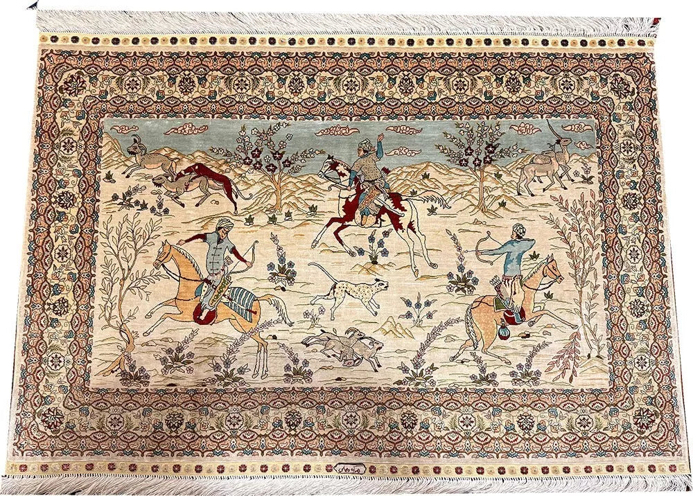 A Superb 100% Silk On Silk Signed Genuine Turkish Hereke Rug