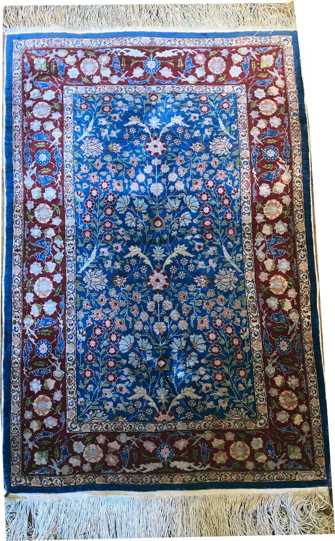 A Vintage 100% Silk On Silk 700 KPSI Turkish Hereke Rug