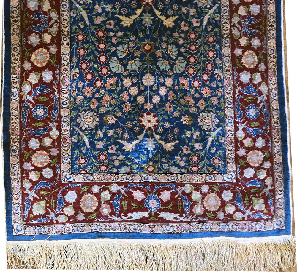 A Vintage 100% Silk On Silk 700 KPSI Turkish Hereke Rug