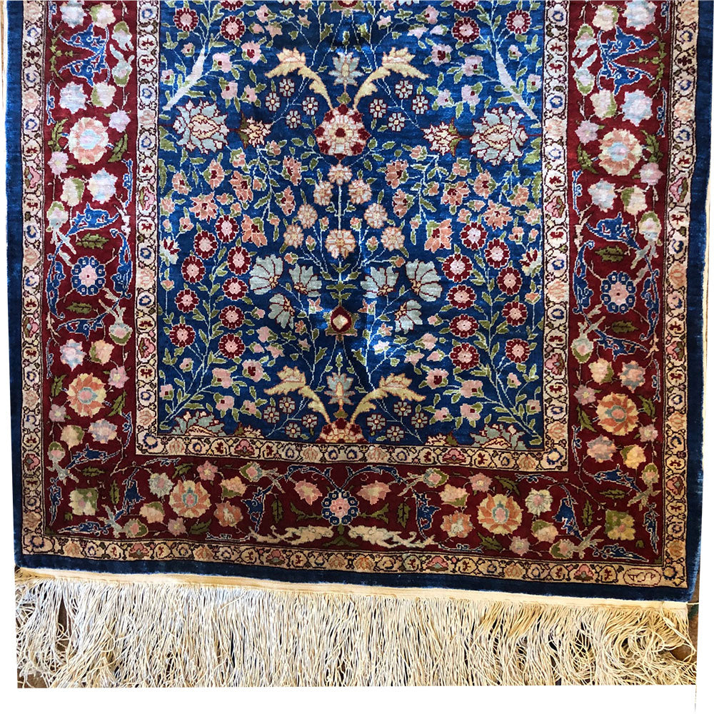 A Vintage 100% Silk On Silk 700 KPSI Turkish Hereke Rug