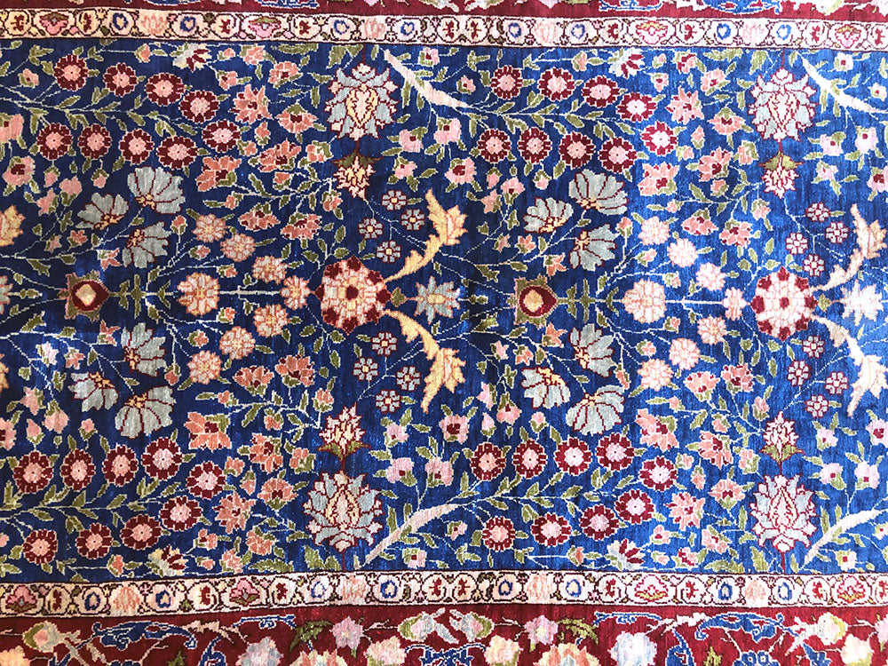 A Vintage 100% Silk On Silk 700 KPSI Turkish Hereke Rug