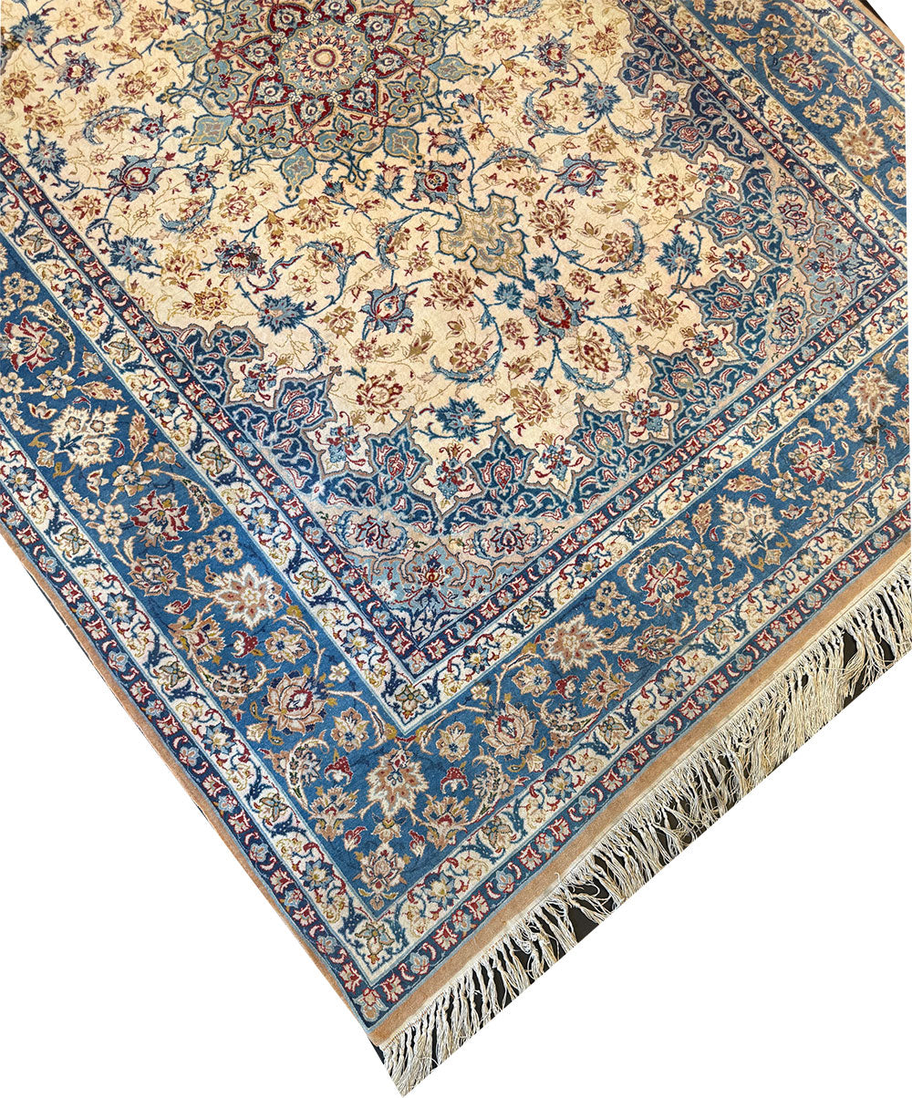 A Vintage Super Quality Silk & Wool On Silk Foundation Persian Isfahan Area Rug