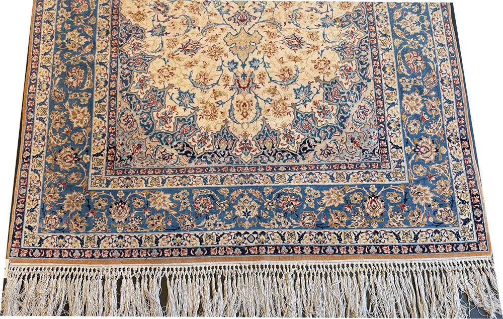 A Vintage Super Quality Silk & Wool On Silk Foundation Persian Isfahan Area Rug