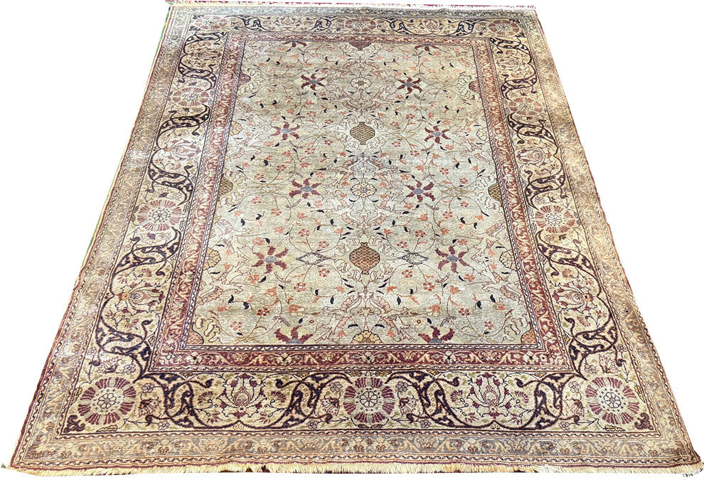 A Breathtaking Antique Turkish 100% Silk Keyseri Rug " Souf Weaving"
