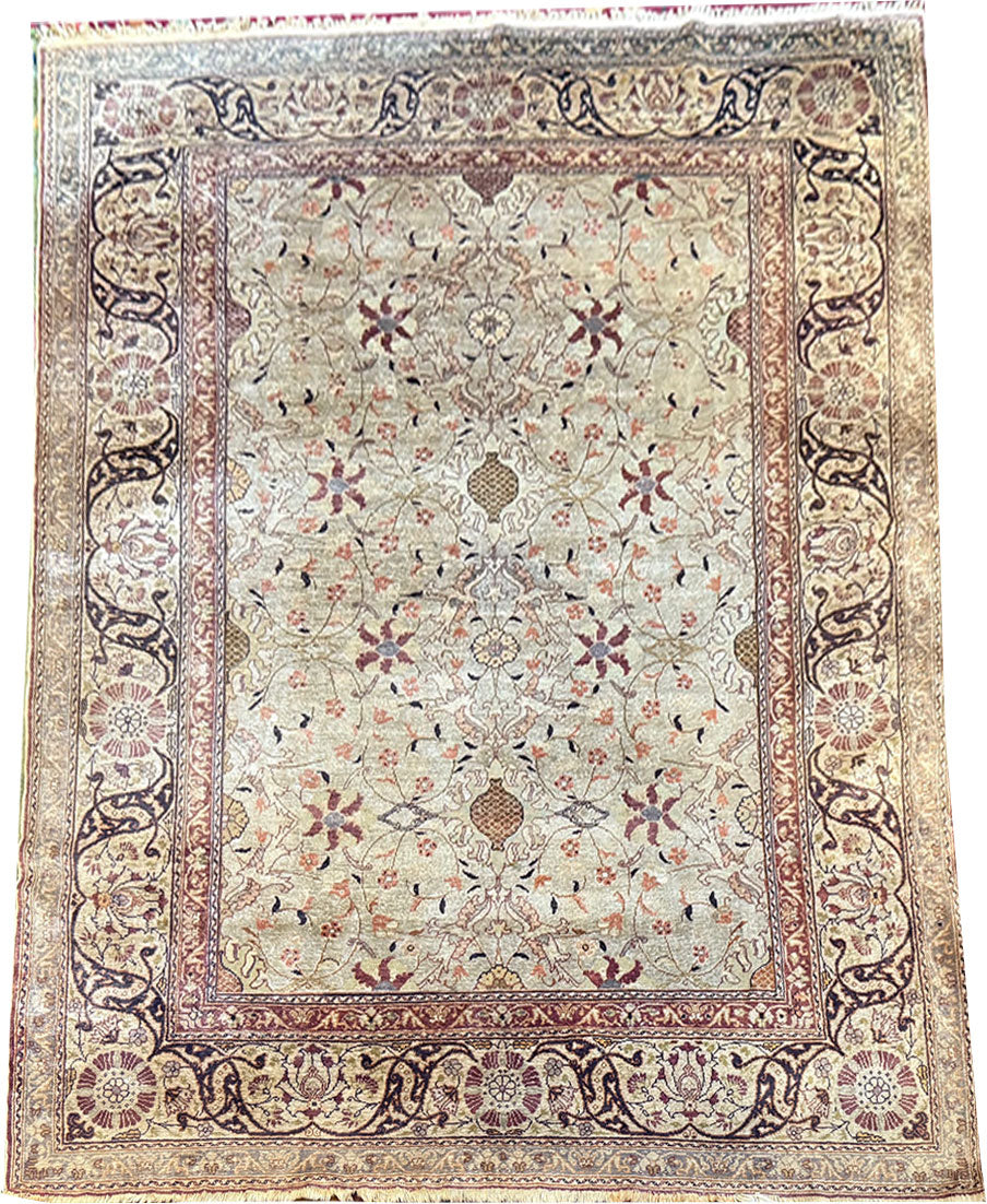 A Breathtaking Antique Turkish 100% Silk Keyseri Rug " Souf Weaving"