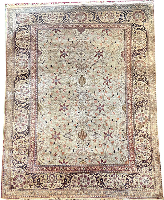 A Breathtaking Antique Turkish 100% Silk Keyseri Rug " Souf Weaving"
