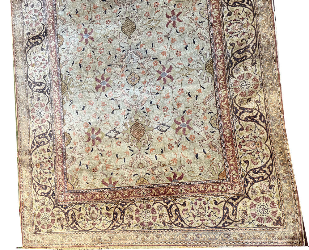 A Breathtaking Antique Turkish 100% Silk Keyseri Rug " Souf Weaving"