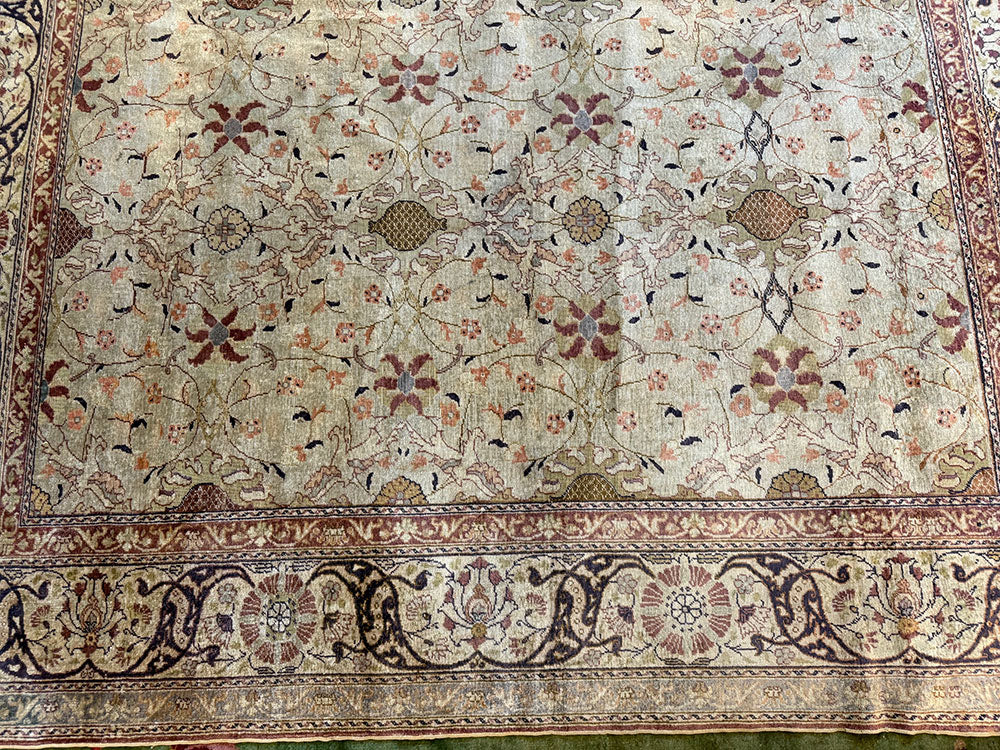 A Breathtaking Antique Turkish 100% Silk Keyseri Rug " Souf Weaving"