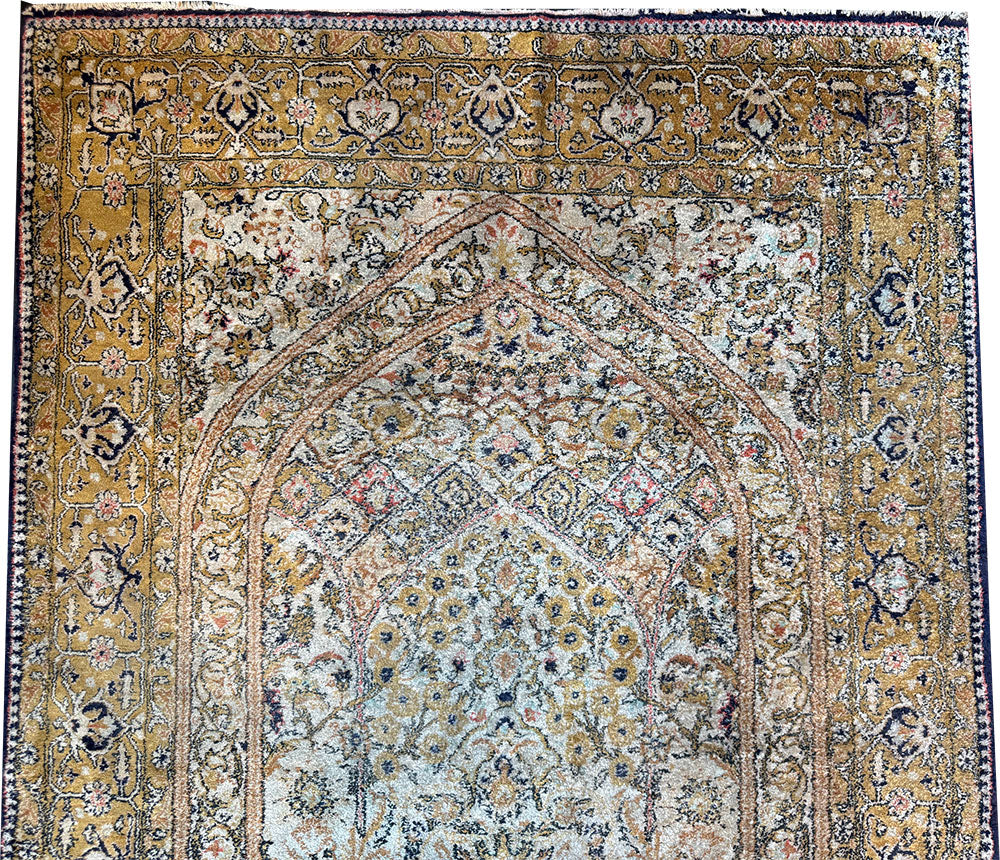 A Vintage 100% silk On Silk Persian Qum rug