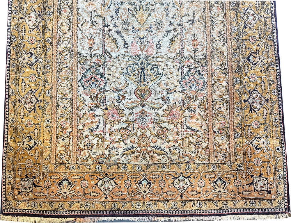 A Vintage 100% silk On Silk Persian Qum rug