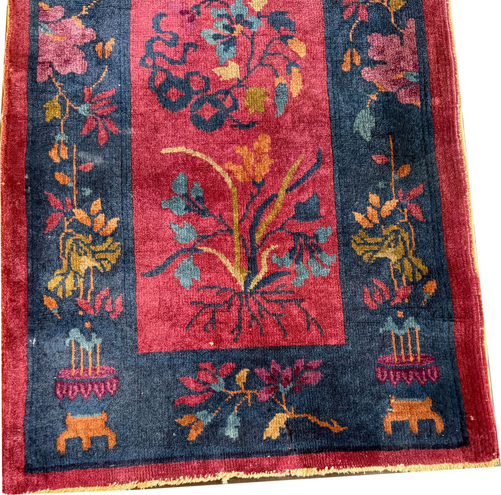 Share An Antique Cute 2' x 4' Art Deco Chinese Rug Circa 1920