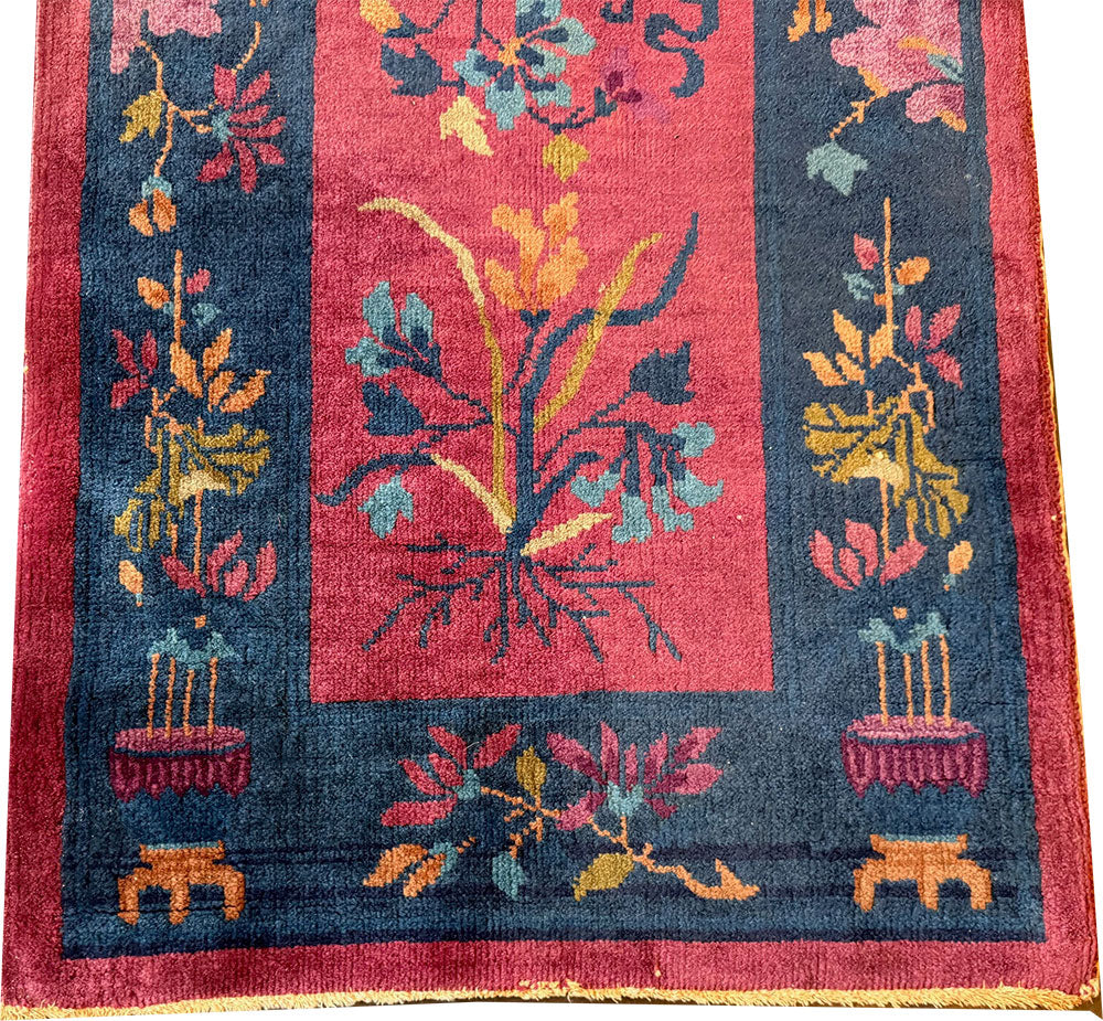 Share An Antique Cute 2' x 4' Art Deco Chinese Rug Circa 1920