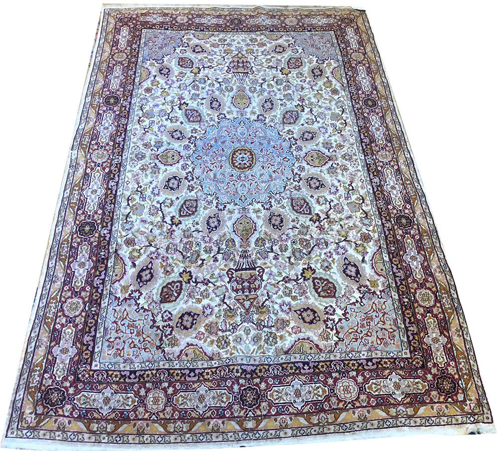 A Vintage 4' x 6'-6" Silk Ground Genuine Kashmir Rug