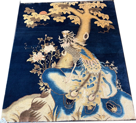 An Antique Pictorial Phoenix Bird Chinese Pao Toe Rug
