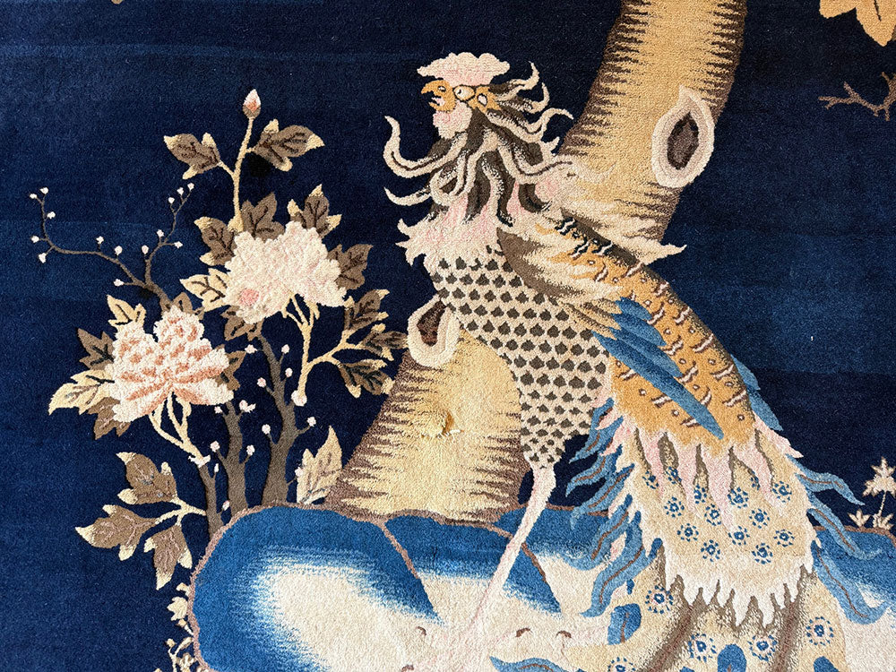 An Antique Pictorial Phoenix Bird Chinese Pao Toe Rug