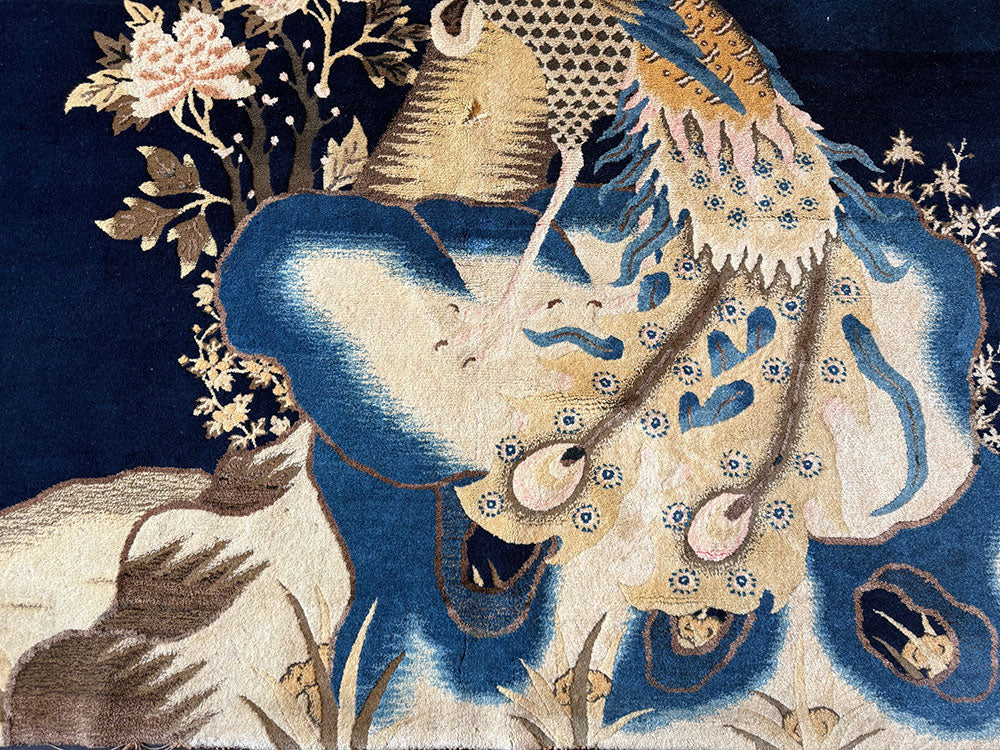An Antique Pictorial Phoenix Bird Chinese Pao Toe Rug