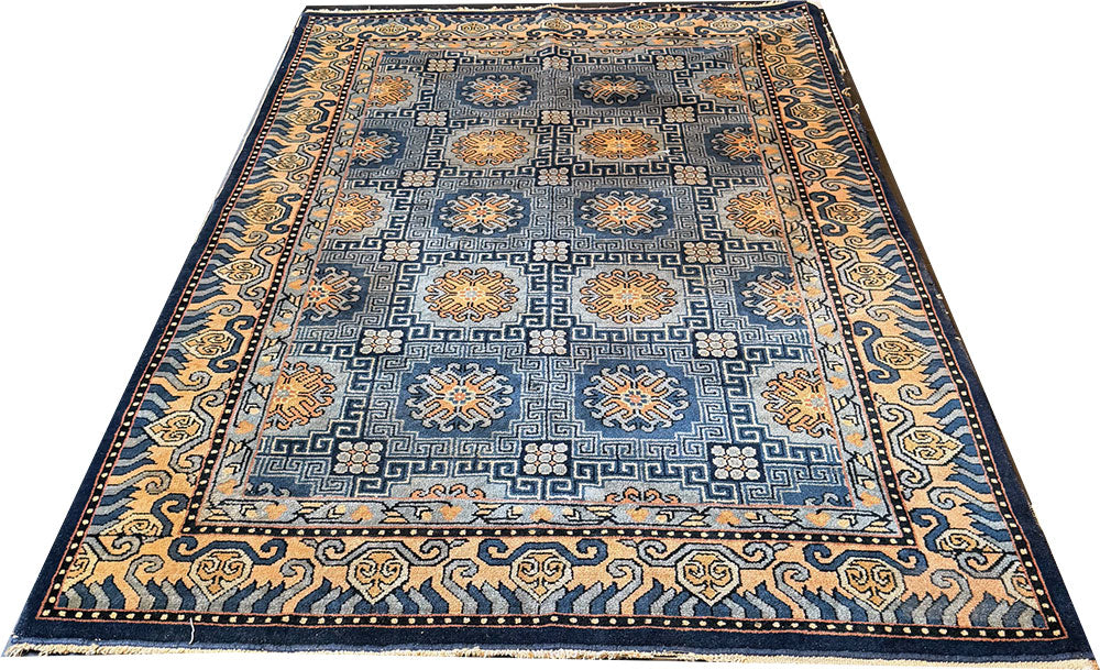 An Antique Unusual Geometric Panel Design Chinese Peking Rug
