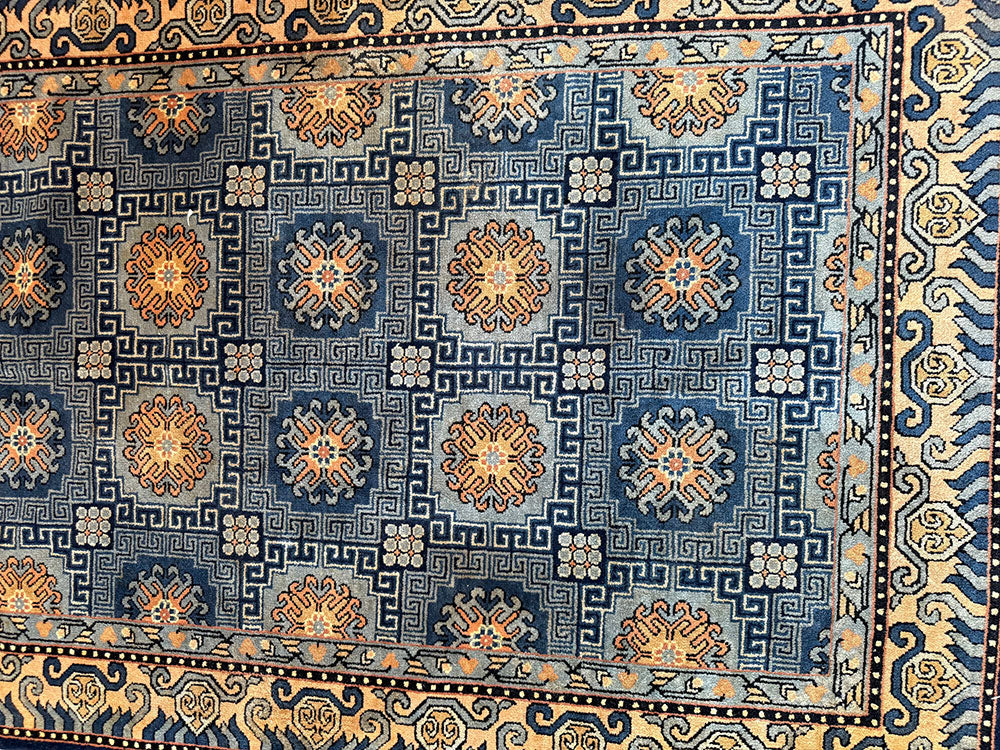 An Antique Unusual Geometric Panel Design Chinese Peking Rug