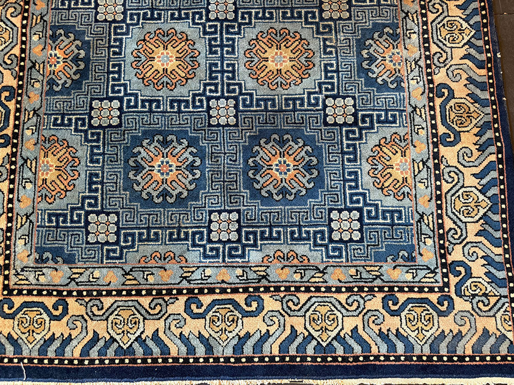 An Antique Unusual Geometric Panel Design Chinese Peking Rug