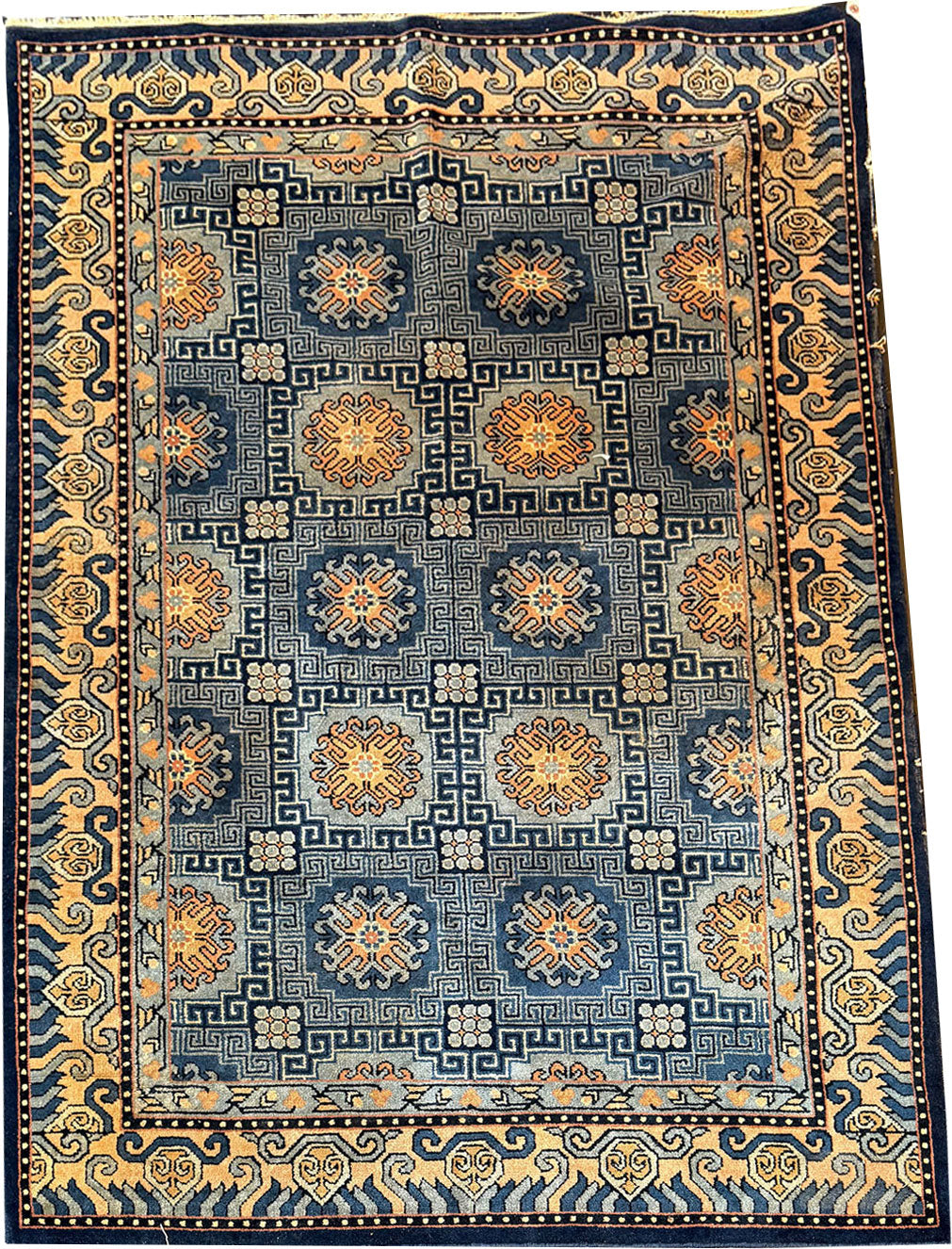 An Antique Unusual Geometric Panel Design Chinese Peking Rug