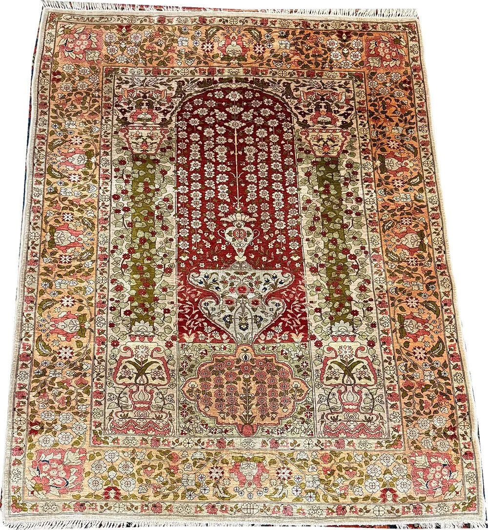 An Antique Super Quality Genuine Signed 100% Silk Turkish Hereke Rug