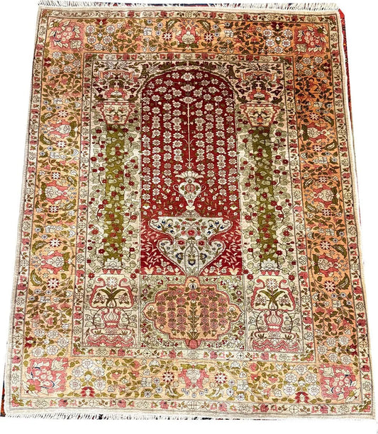 An Antique Super Quality Genuine Signed 100% Silk Turkish Hereke Rug