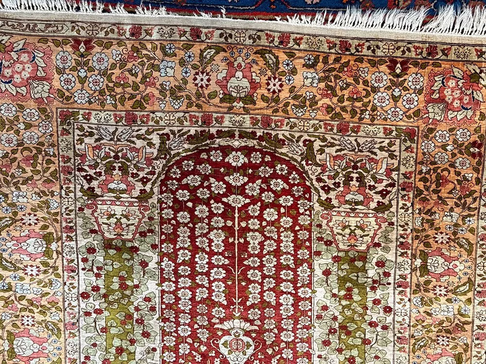 An Antique Super Quality Genuine Signed 100% Silk Turkish Hereke Rug