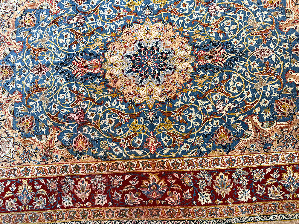 A Fabulous Vintage Silk & Wool On Silk Foundation Signed IPersian sfahaan Area Rug