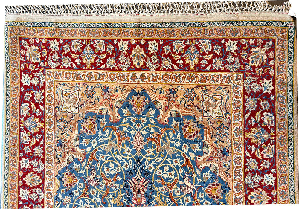 A Fabulous Vintage Silk & Wool On Silk Foundation Signed IPersian sfahaan Area Rug