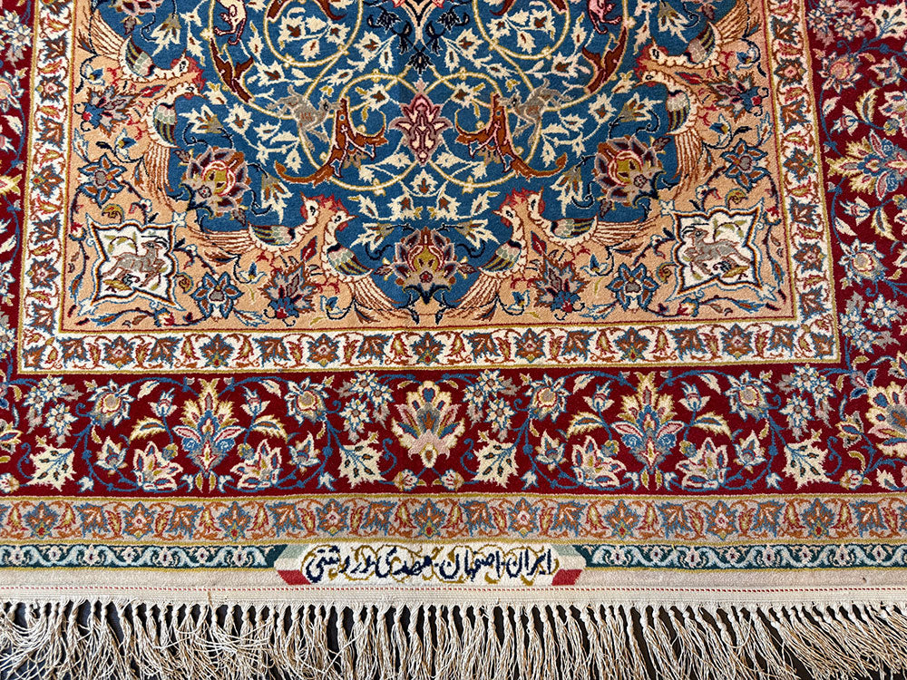A Fabulous Vintage Silk & Wool On Silk Foundation Signed IPersian sfahaan Area Rug