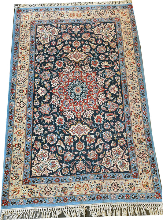 A Fabulous Vintage Silk & Wool On Silk Foundation Isfahan Area Rug