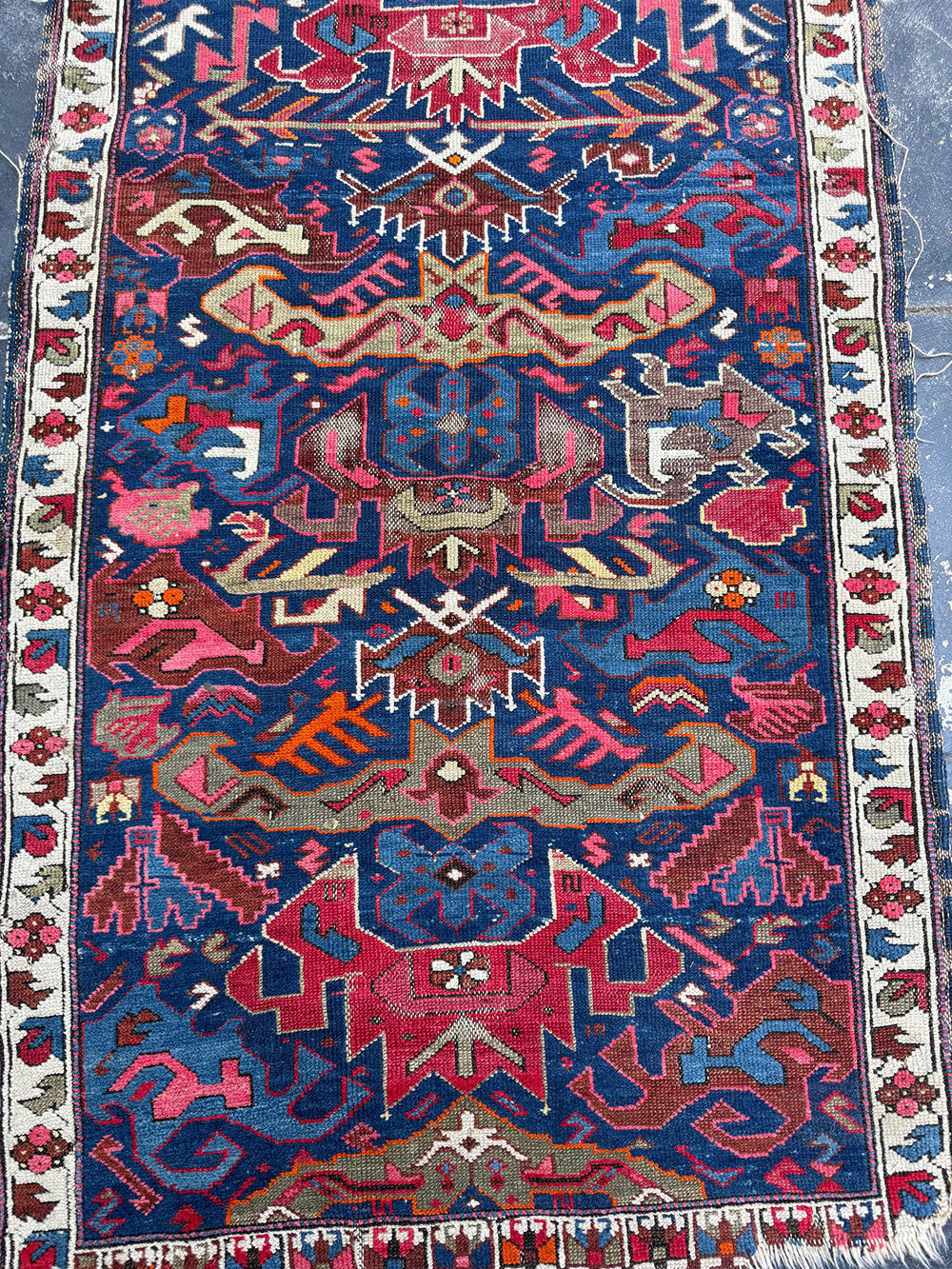 A Cute Antique Persian Serapi Rug "Dragon Pattern"