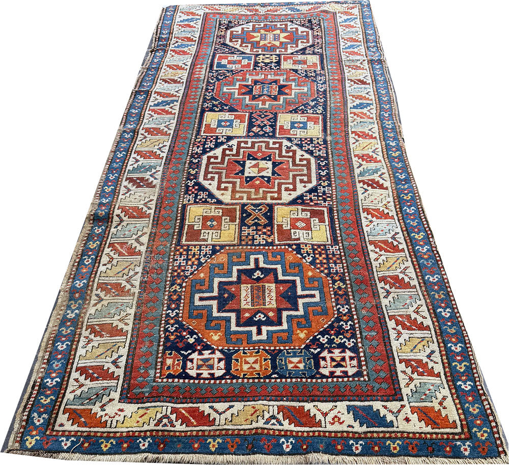 A Must See Collectible Genuine Late 19th Century Caucasian Kazak Runner Rug